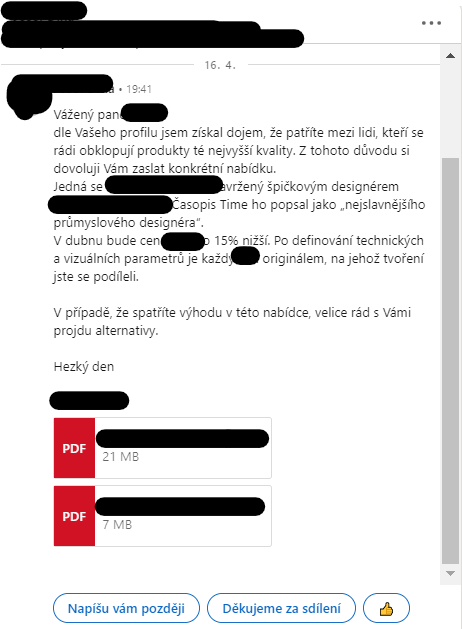Ukázka špatné komunikace na LinkedIn