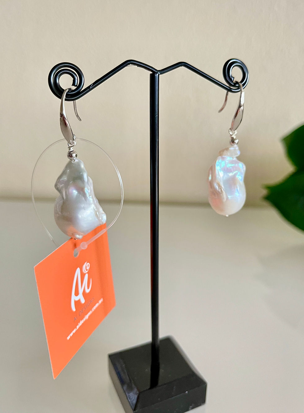 Thumbnail: Silver 925 Freshwater Baroque pearl pierced earrings.