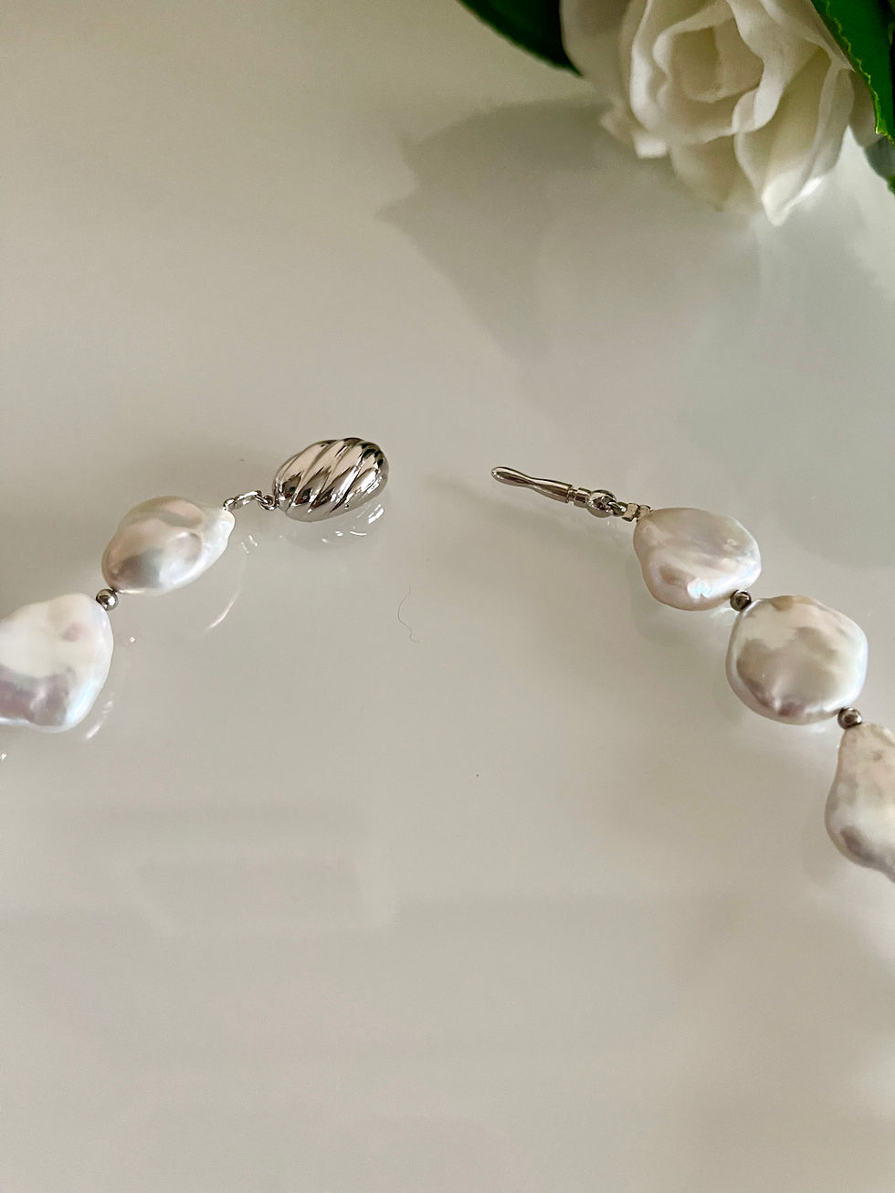 Thumbnail: Silver 925 Natural freshwater coin shape pearl necklace