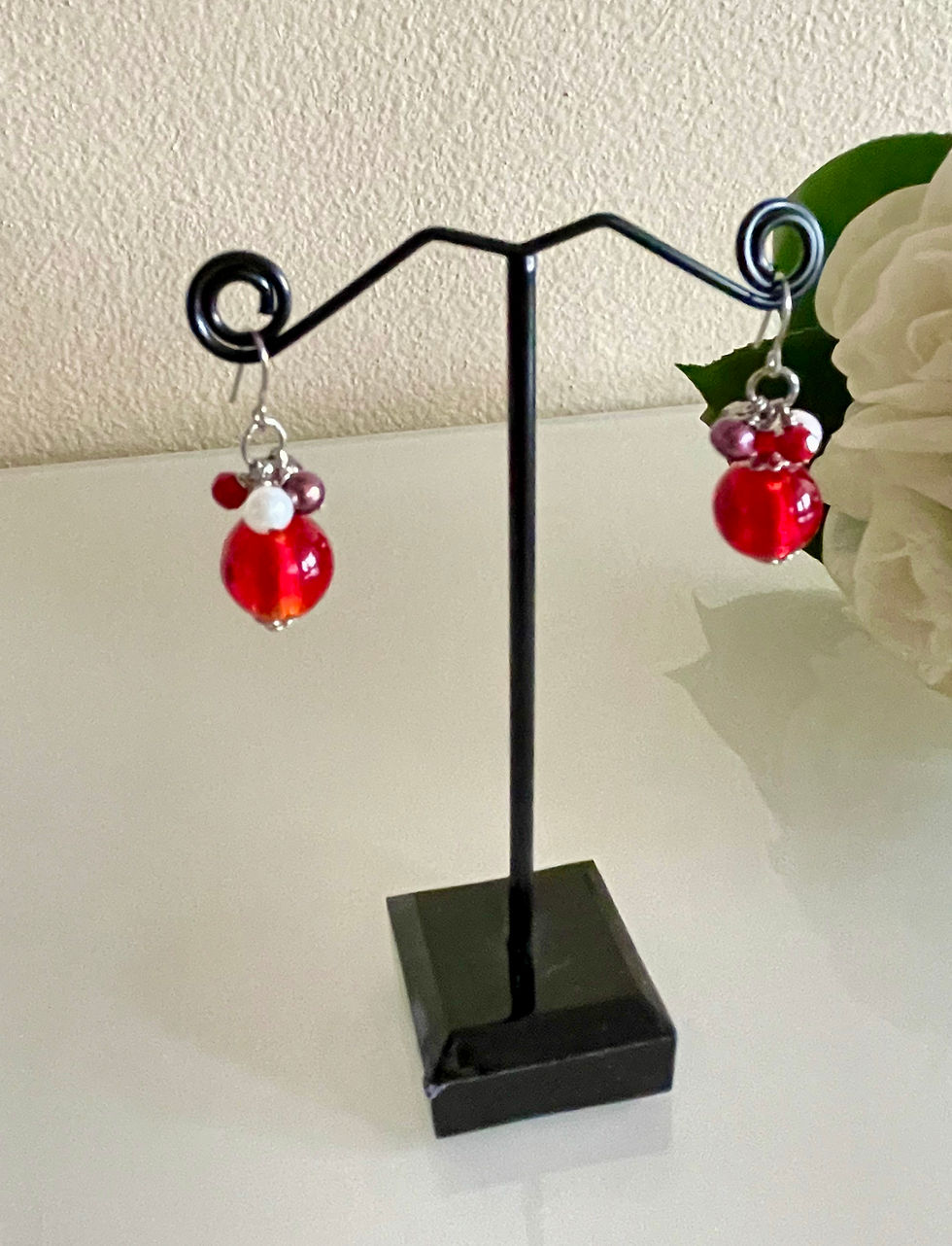 Thumbnail: Red foiled glass pierced earrings with surgical stainless hooks handmade