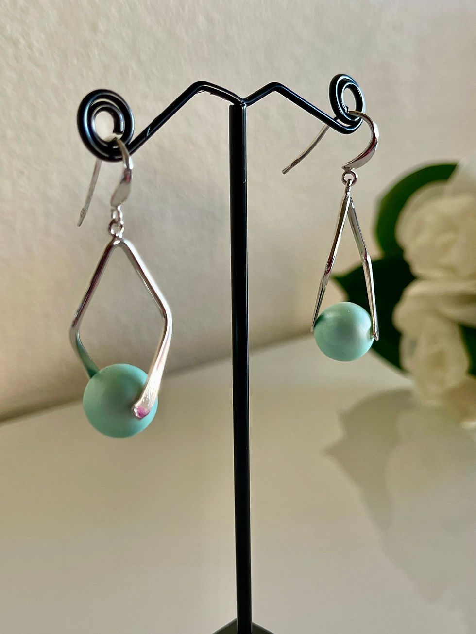 Thumbnail: Shell pearl pierced earrings with sterling silver hooks