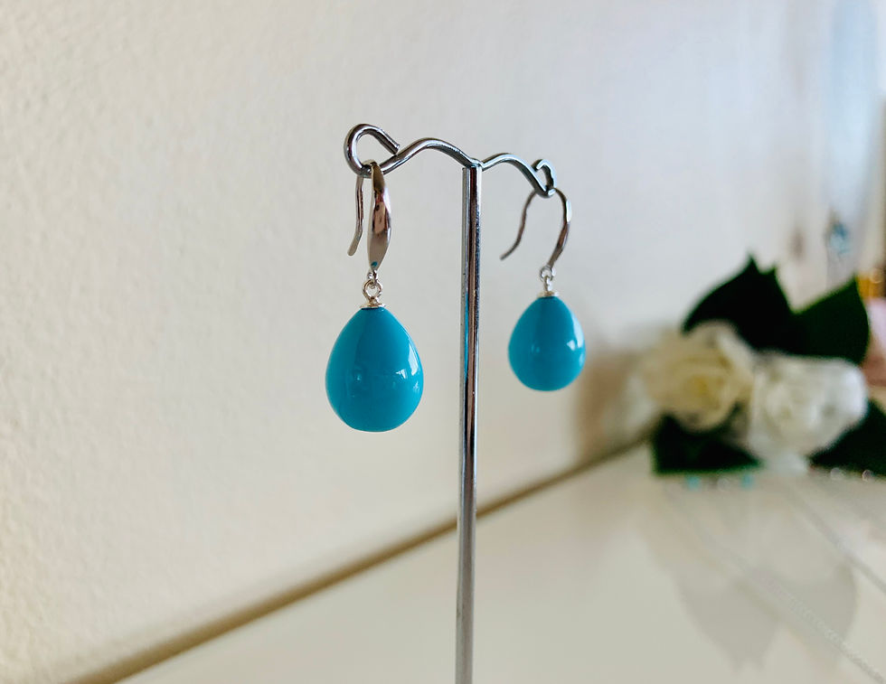 Thumbnail: Silver 925 Turquoise blue shell pearl pierced earrings