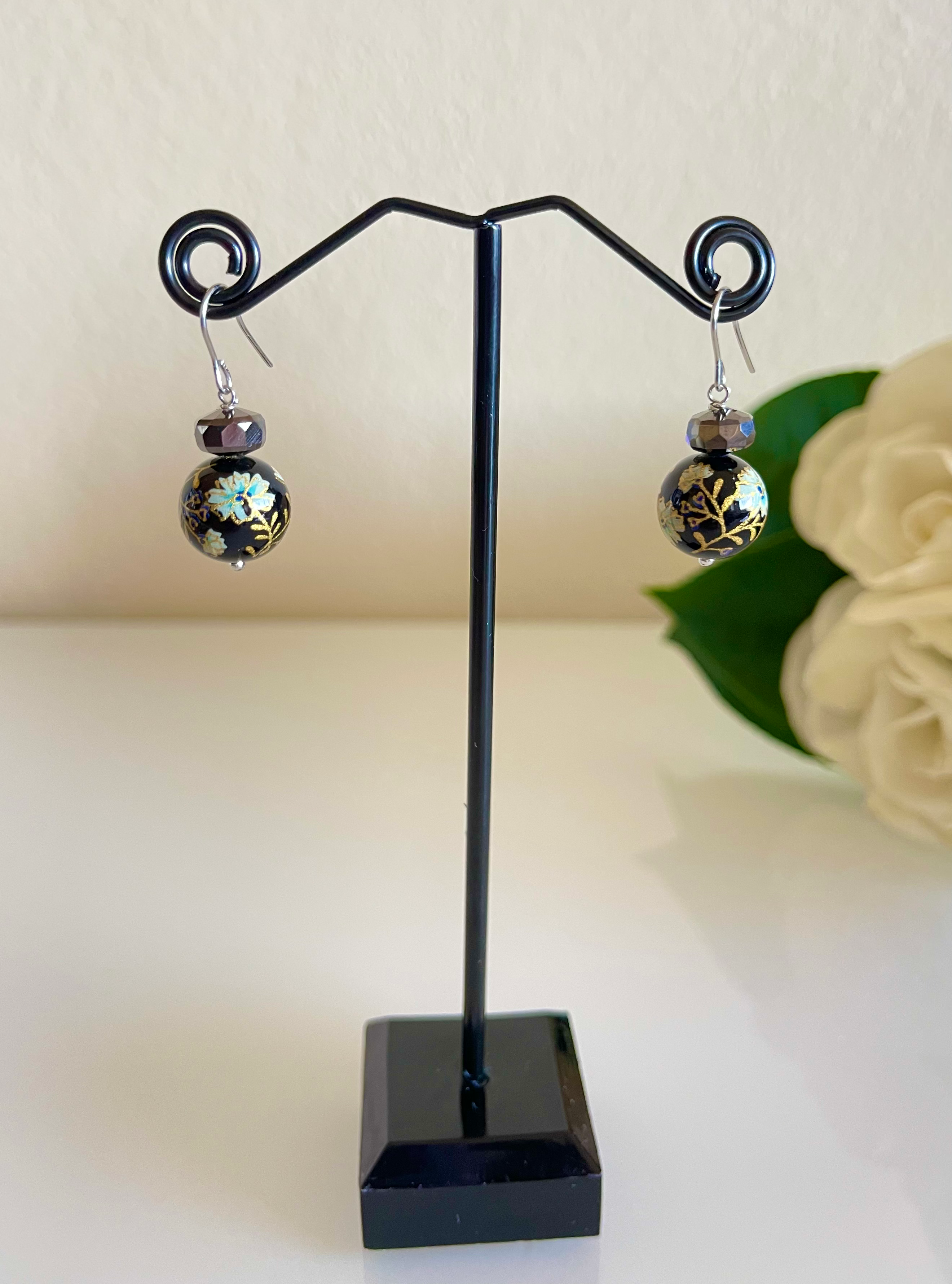 Japanese tensha beads earrings with surgical stainless hooks