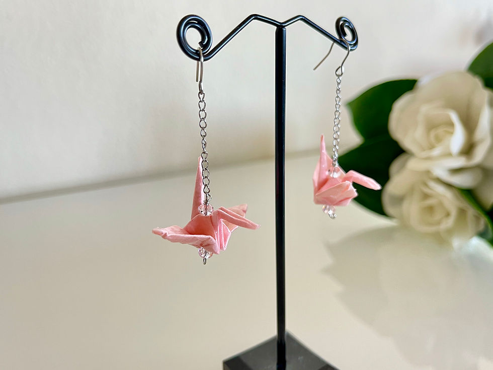 Thumbnail: Origami cranes pierced earrings with surgical stainless hooks handmade