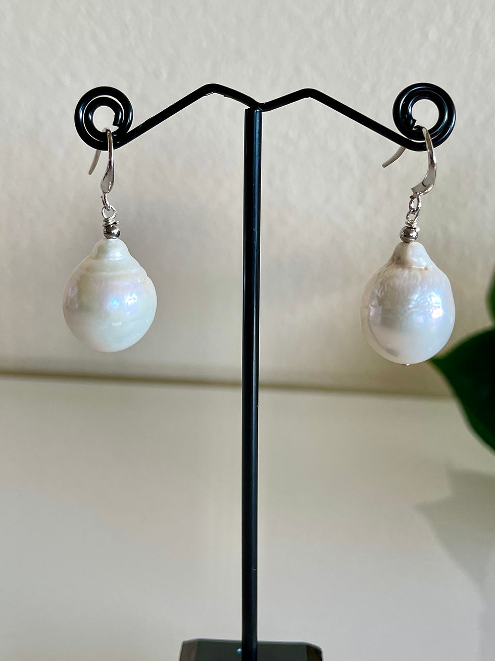 Thumbnail: Silver 925 Large freshwater drop pearl pierced earrings.