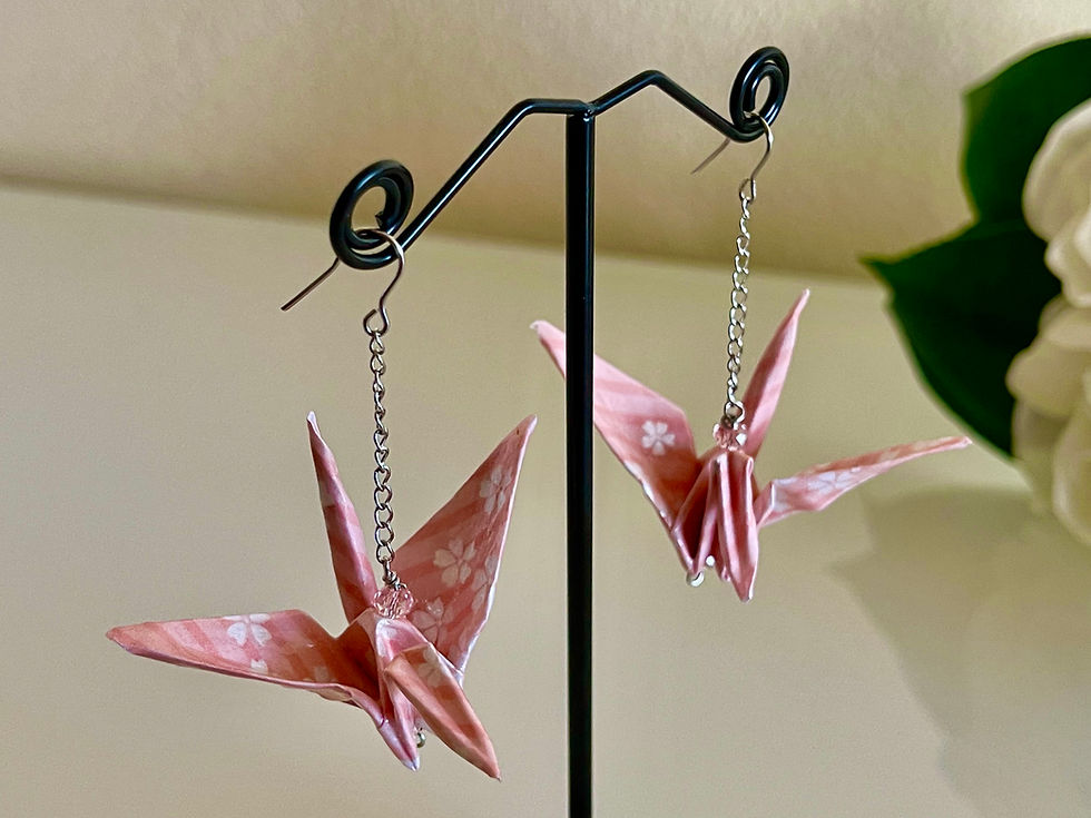 Thumbnail: Origami cranes pierced earrings with surgical stainless hooks handmade