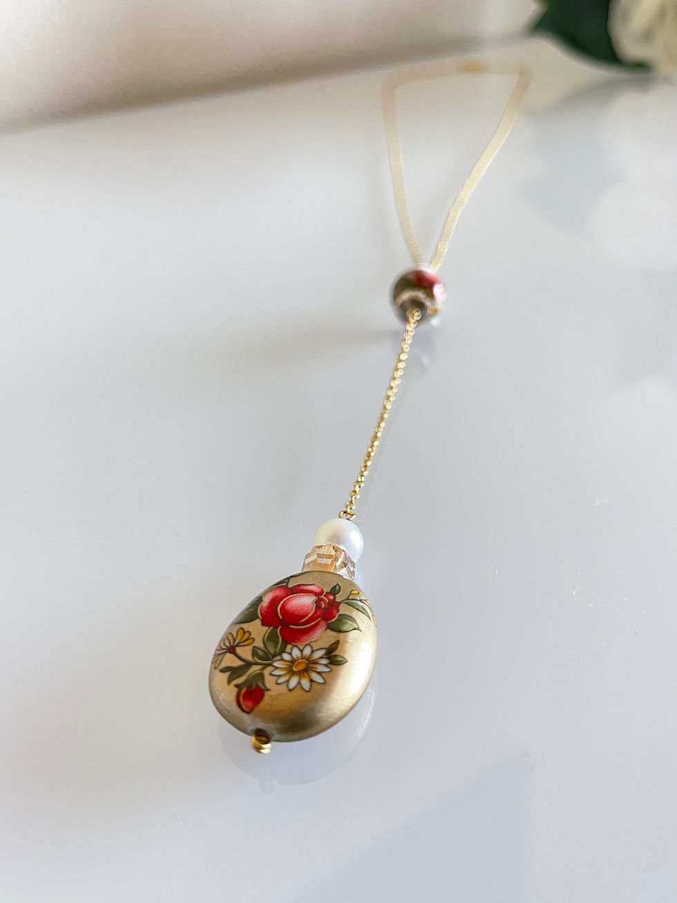 Thumbnail: Japanese Tensha beads freshwater pearl with none rusty gold chain necklace