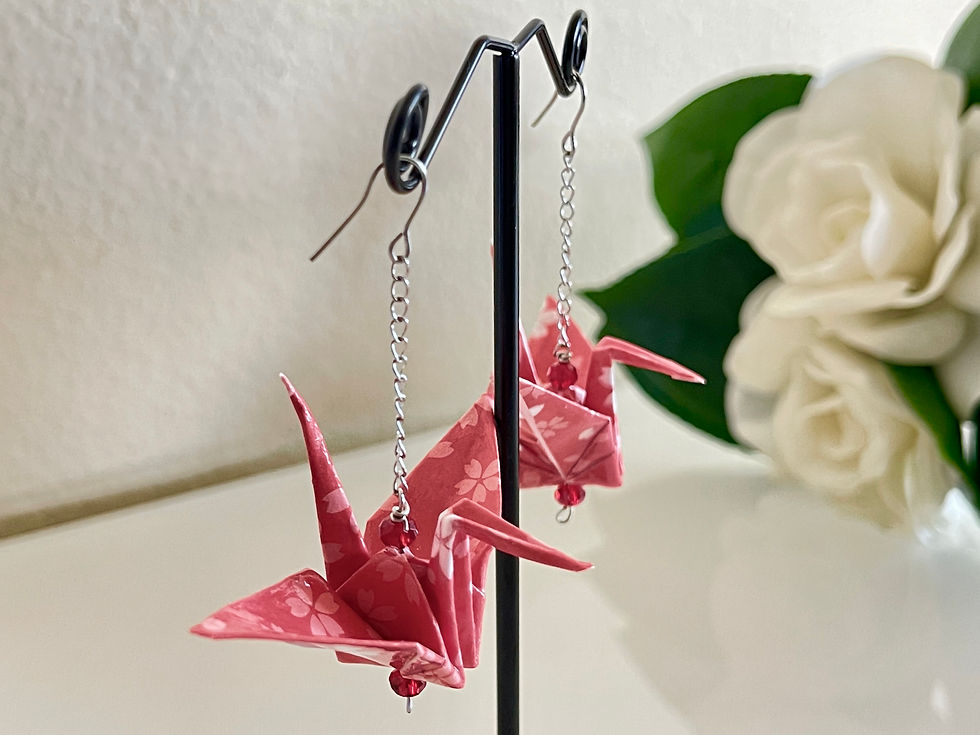 Thumbnail: Origami cranes pierced earrings with surgical stainless hooks handmade