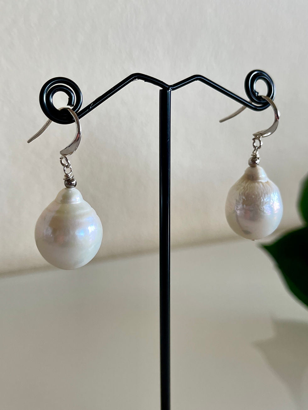 Thumbnail: Silver 925 Large freshwater drop pearl pierced earrings.