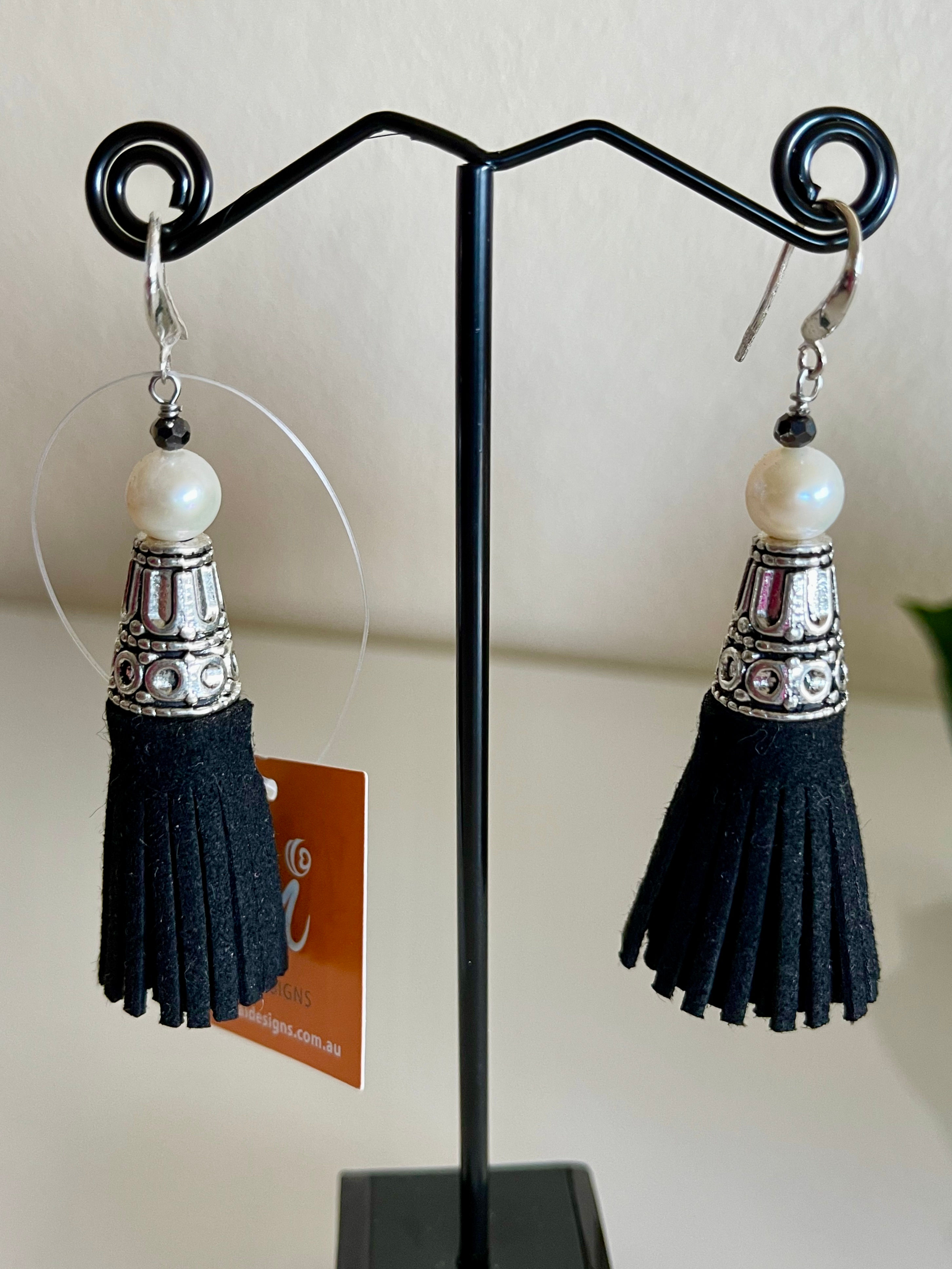 White freshwater pearl tassel earrings with sterling silver hooks