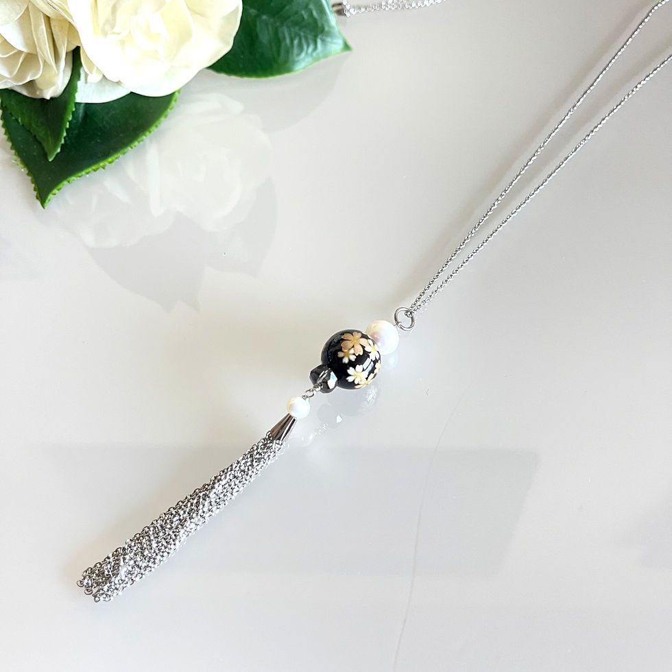 Thumbnail: Japanese Tensha beads freshwater pearl with surgical stainless chain nec