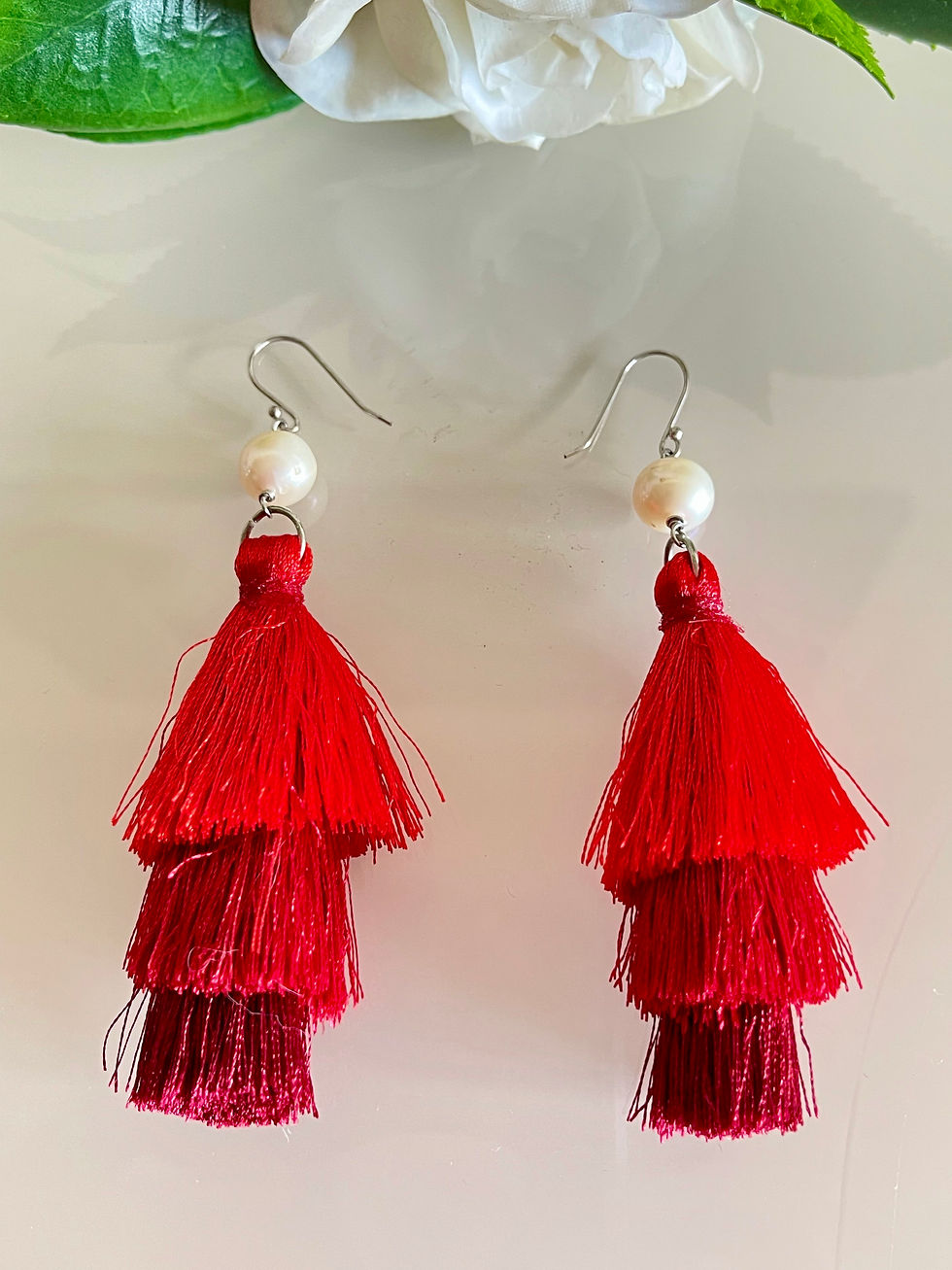 Thumbnail: White freshwater pearl tassel earrings with sterling silver hooks