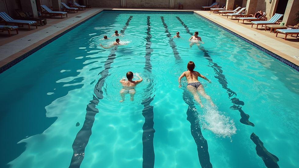 High angle view of a swimming pool with people swimming