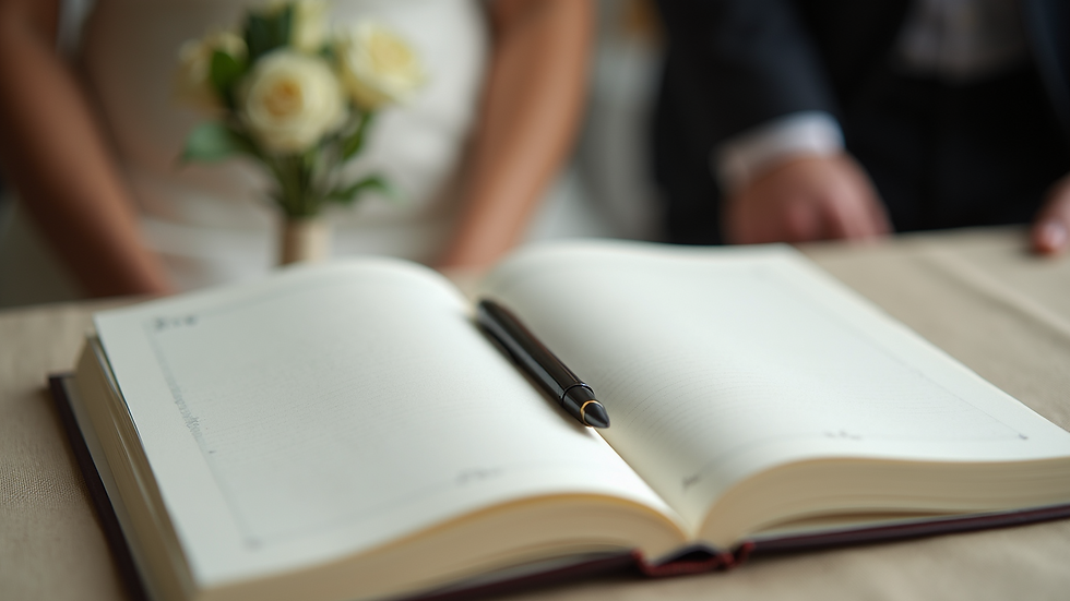 Close-up view of wedding vows notebook on a table