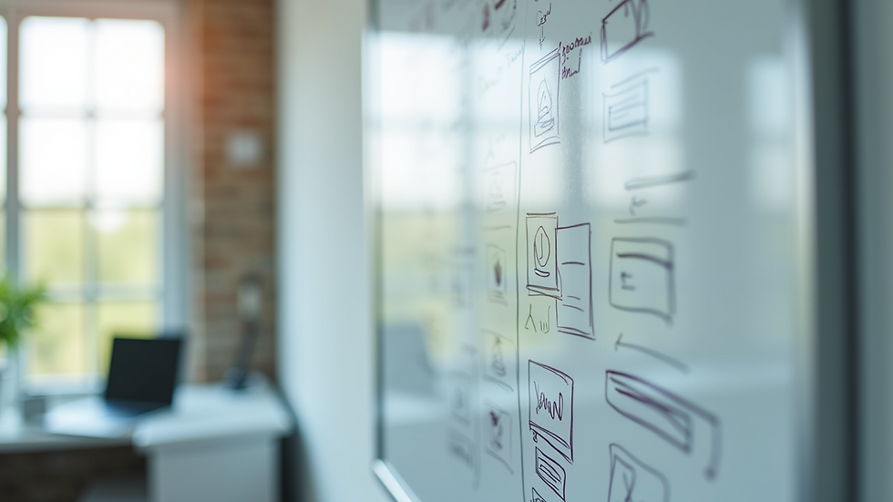 Close-up view of a digital marketing strategy plan on a whiteboard