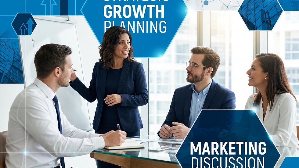 Close-up view of a business meeting with marketing professionals discussing growth strategies