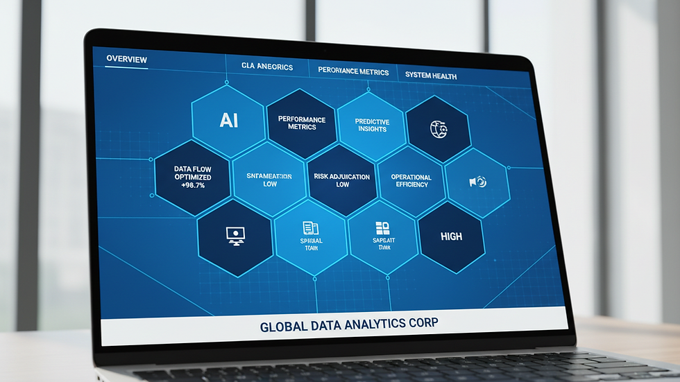Eye-level view of a laptop screen displaying AI analytics dashboard