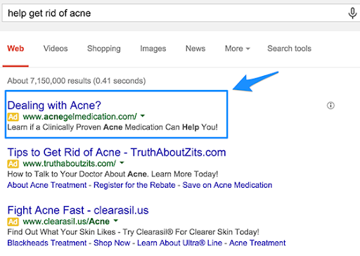 google search ad example for acne