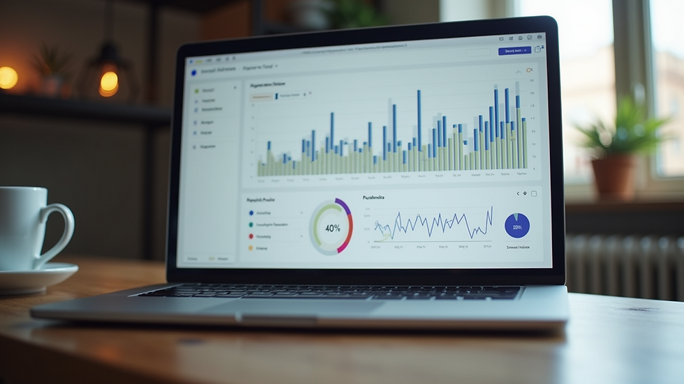 Eye-level view of a laptop displaying social media analytics dashboard