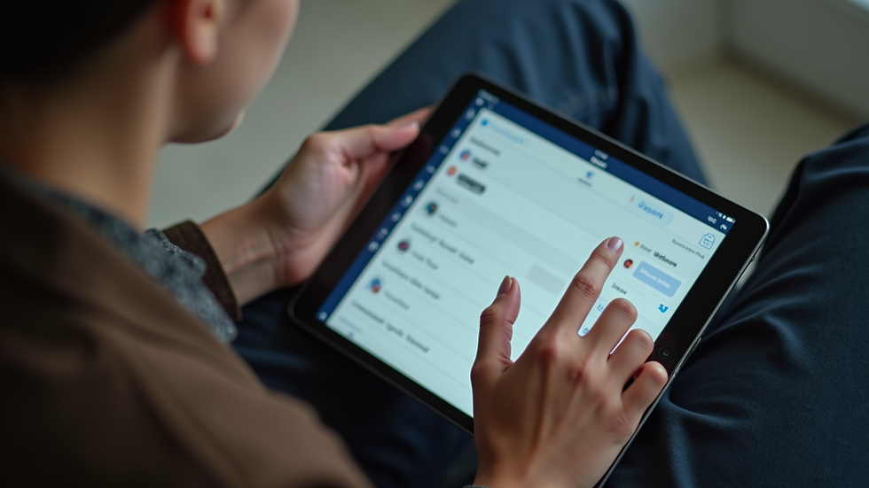 High angle view of a person using a tablet with social media apps open