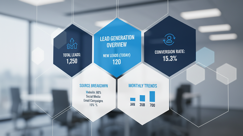 Close-up view of a digital marketing dashboard showing lead generation metrics