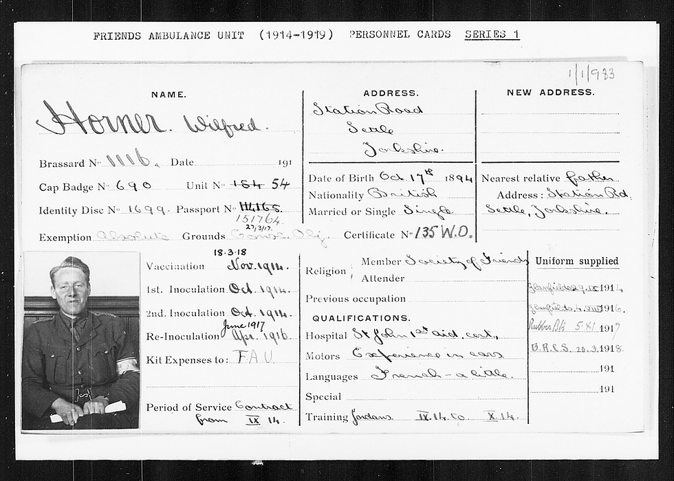 WW1 Ambulance Personnel Record