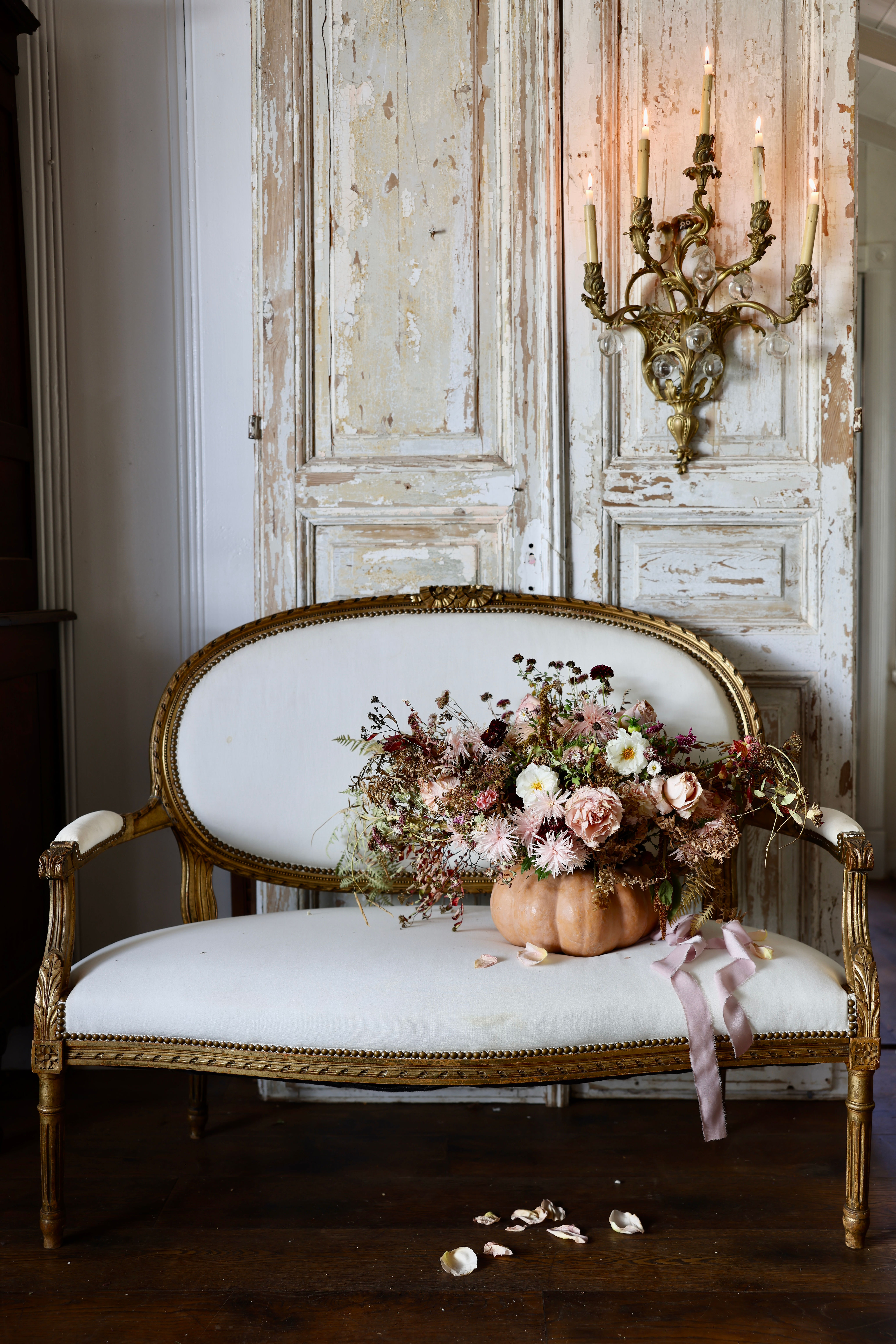 Vintage White and Gingham French Settee