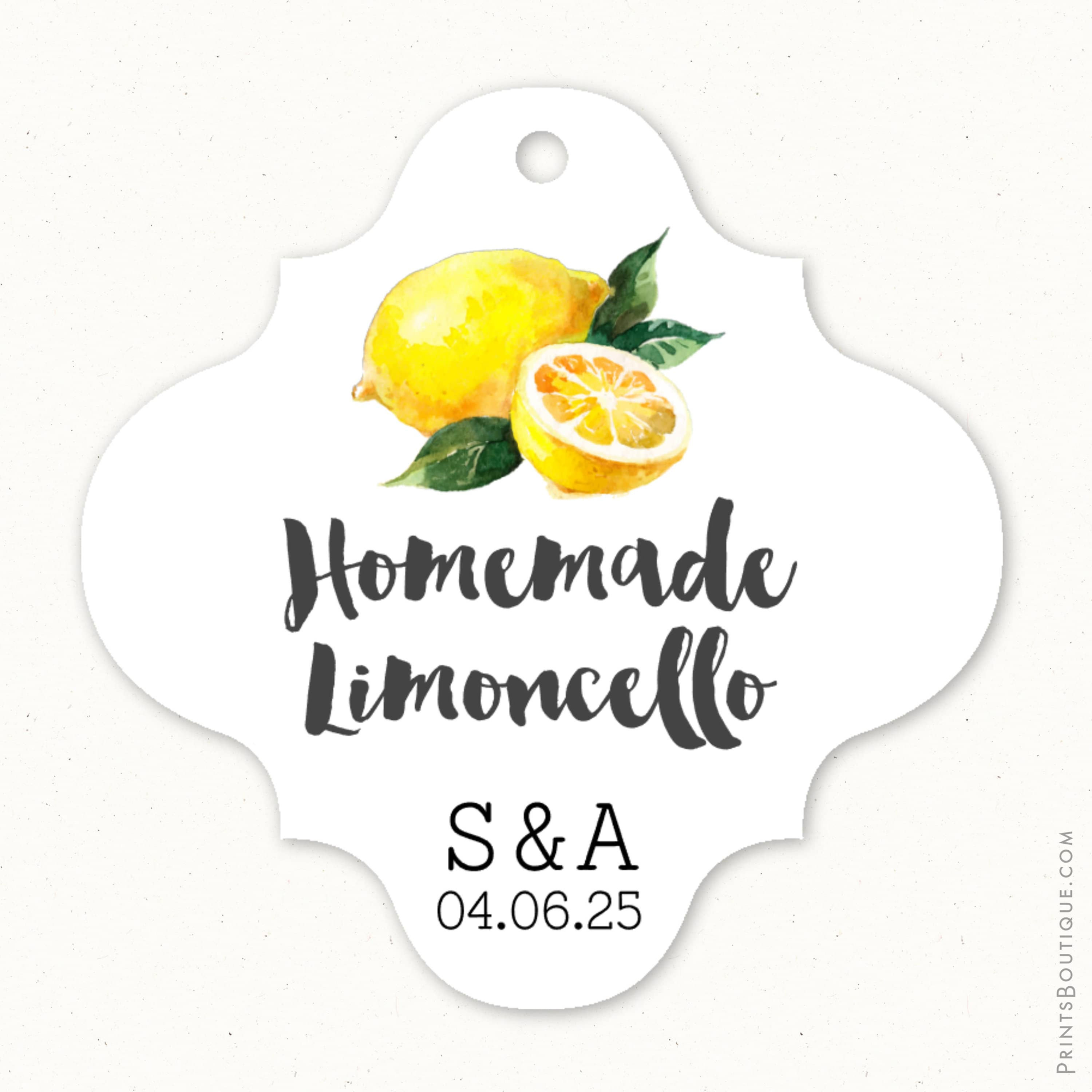 Homemade limoncello tags for small bottle favors (T-84) Set of 36 tags