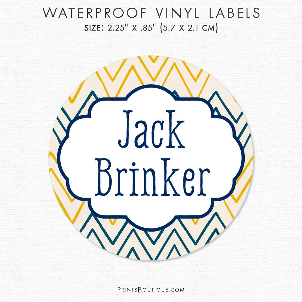 Waterproof name labels, chevron pattern in navy and canary (NS-27)