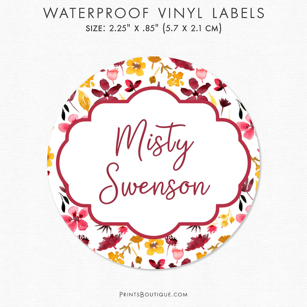 Waterproof name labels with autumn flowers (NS-30)