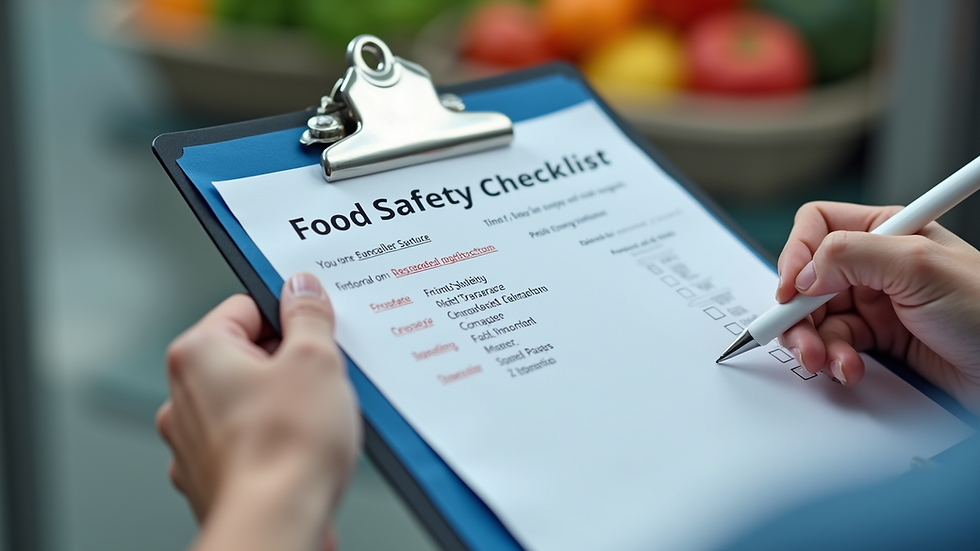 Close-up view of a food safety inspection checklist on a clipboard