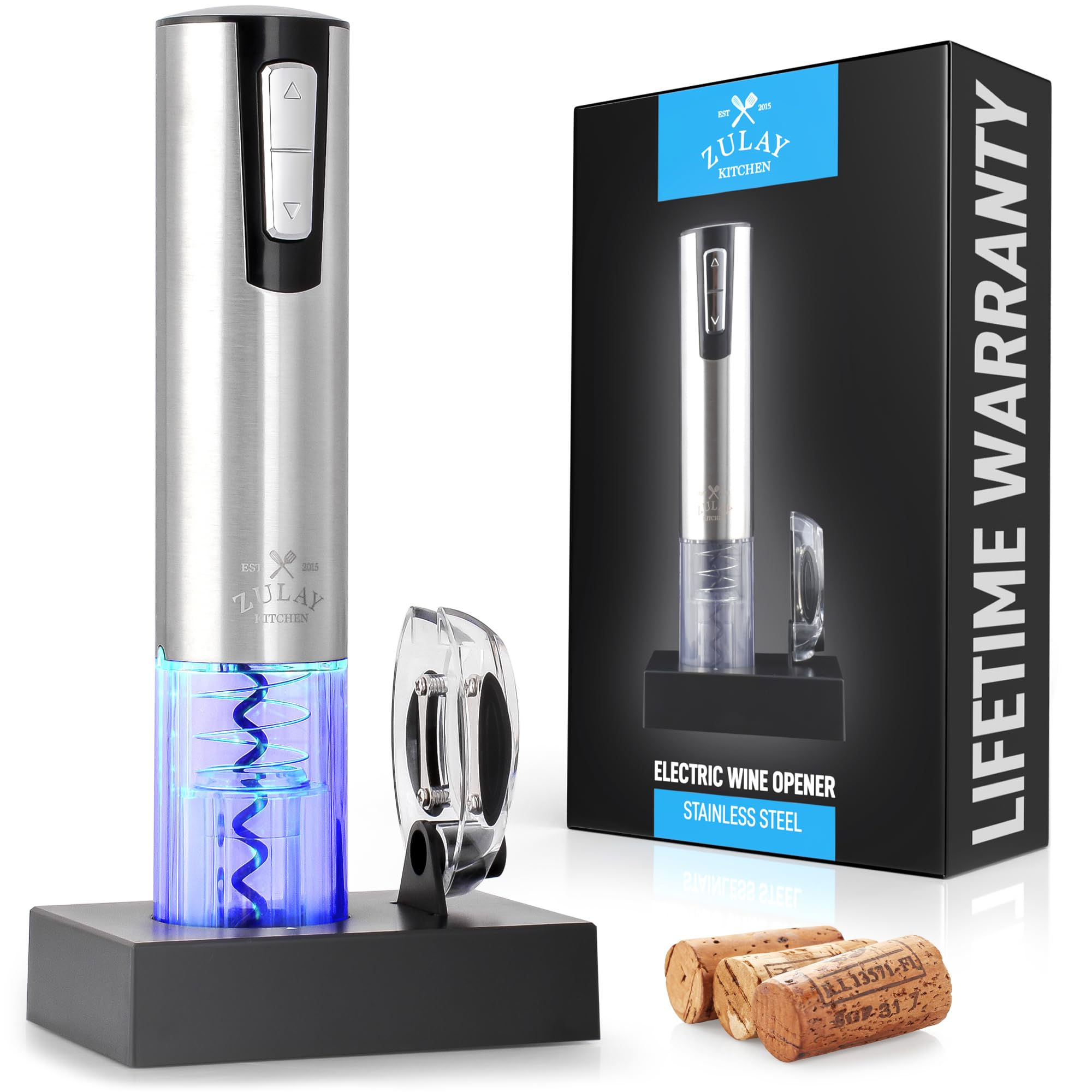 Zulay Kitchen Electric Wine Opener With Charging Base - 2-In-1 Automatic Wine Bo