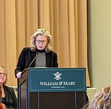 Stacy speaking at W&M when receiving the Thomas Jefferson Teaching Award.
