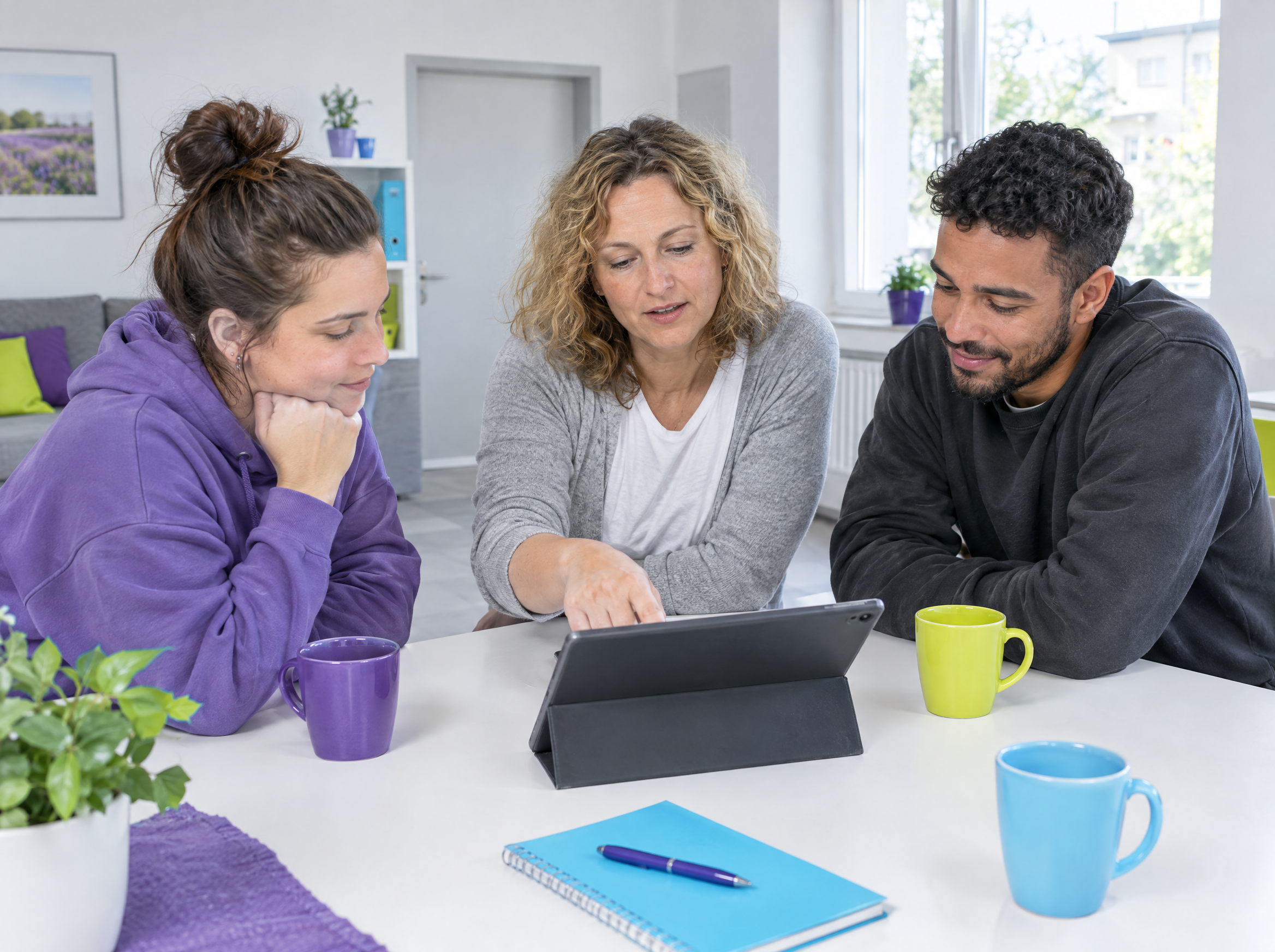 Schichtübergabe im Team einer Wohngruppe mit dem Tablet