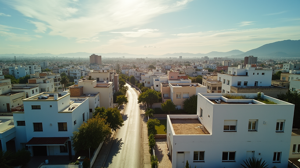 Vista aérea de un barrio residencial en Mérida con casas modernas