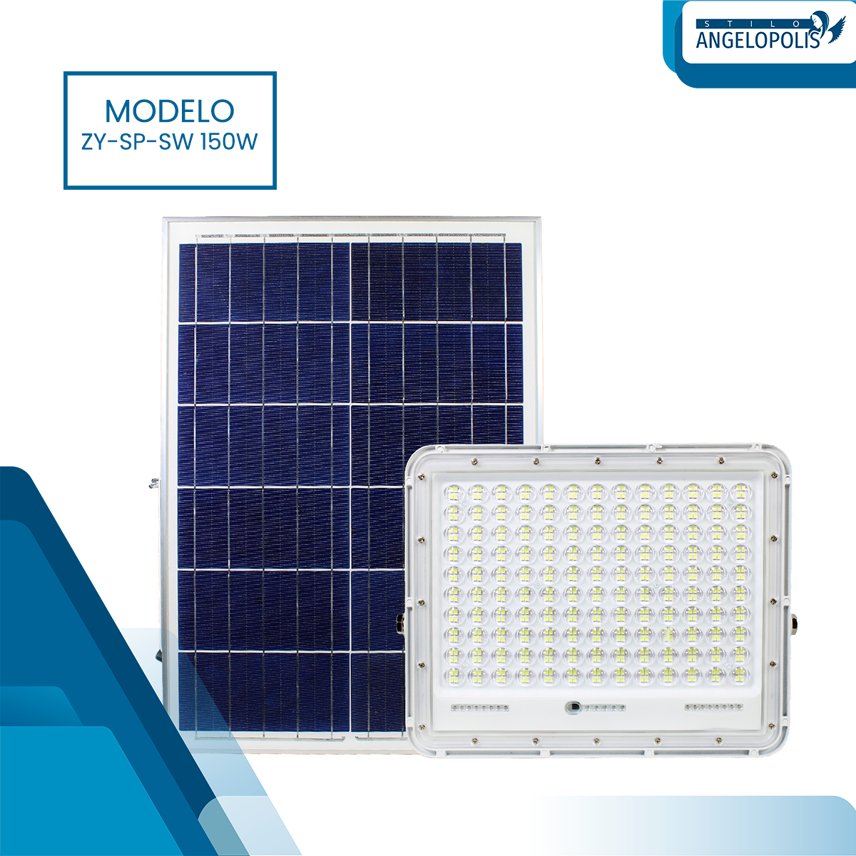 Vista general Reflector Solar LED de 150w Alta Potencia y Amplitud con Control Remoto Stilo Angelópolis