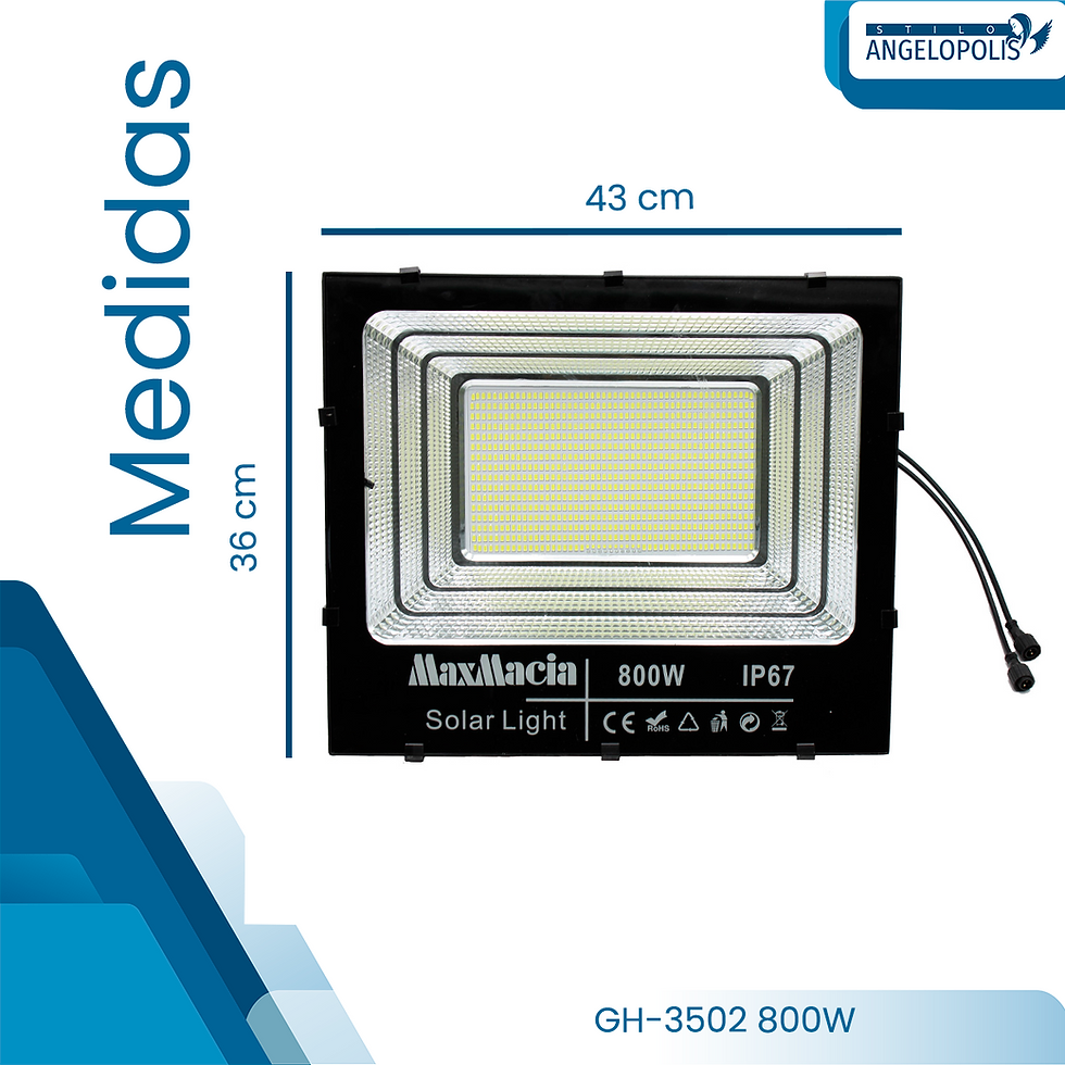 Medidas Reflector Solar LED de 800W Doble Panel Solar Alta Potencia