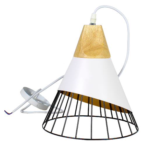 Lámpara Colgante Blanco+Madera Diseño Badminton 