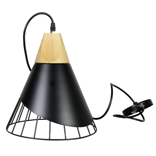Lámpara Colgante Metálico Negro+Madera Diseño Badminton 