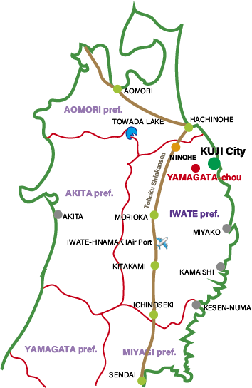 Map of Tohoku region in Japan