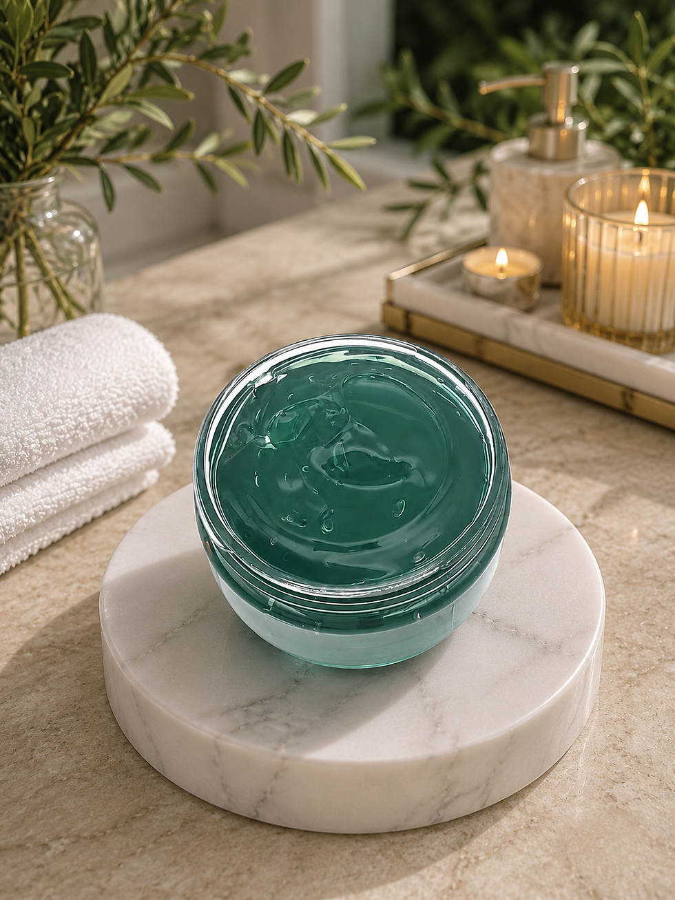 Soothing Sorbet Facial Mask showing its rich green treatment texture