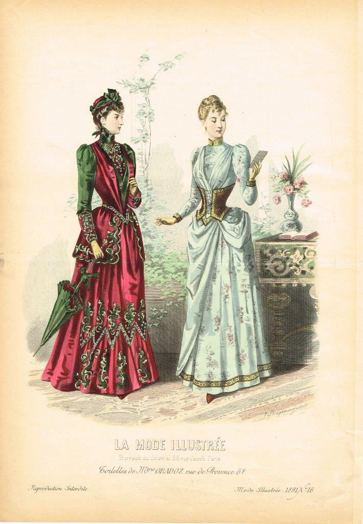 Thumbnail: La Mode Illustree 1891 hand painted print