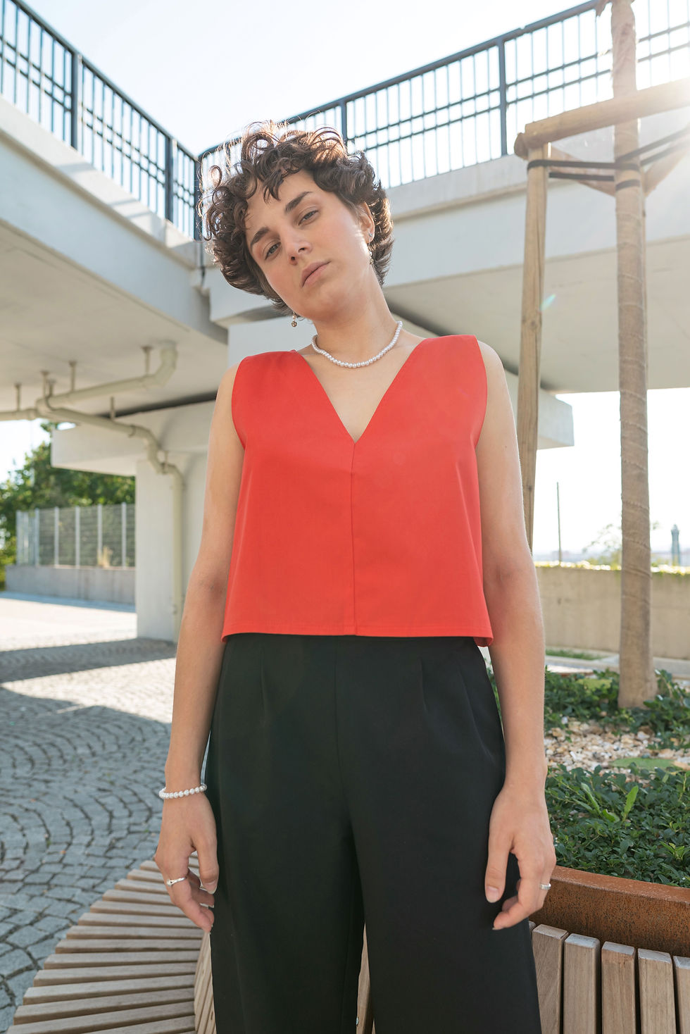 Miniatura: crop top do V / bio poplin