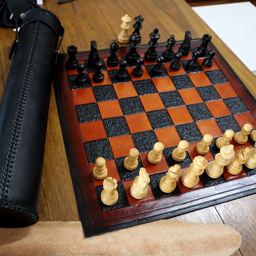 Thumbnail: 15"  British Tan #1.   Roll-up Portable Leather Chess Set