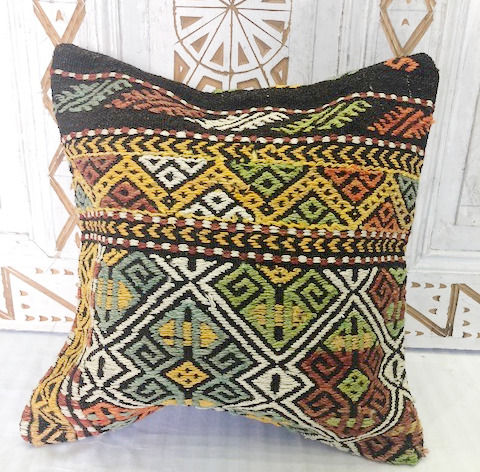 Vintage Boho Kilim Pillow -  40 x 40 Textured Turquoise and soft Green