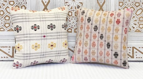 Thumbnail: Vintage Turkish Kilim Cushion -Soft  Blush 40x40cm