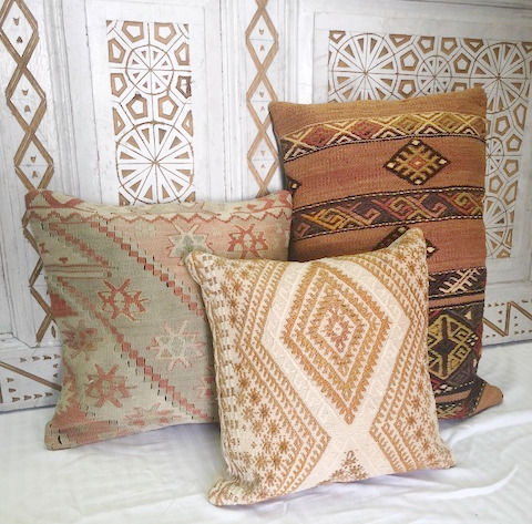 Thumbnail: Vintage Boho Kilim Pillow - Soft pastel star motif