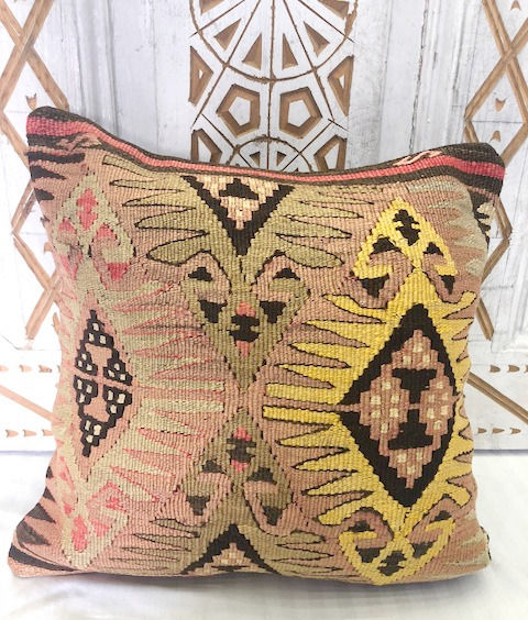 Thumbnail: Vintage Turkish Kilim Cushion - Goddess Motif 'Yellow'