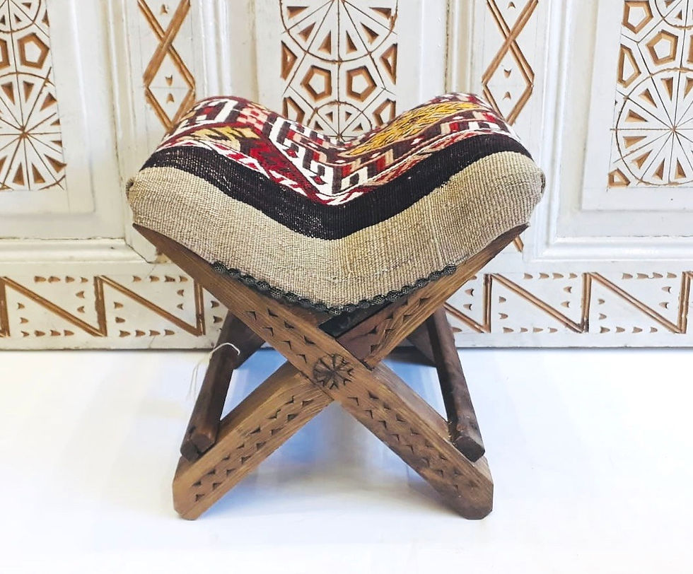 Thumbnail: Handmade TurkishTeahouse Stool - Boho Beige