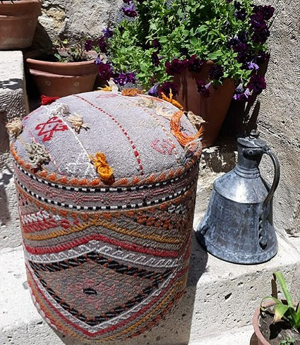 Boho Vintage Kilim Pouf - Grey Lilac Black Diamond x 2